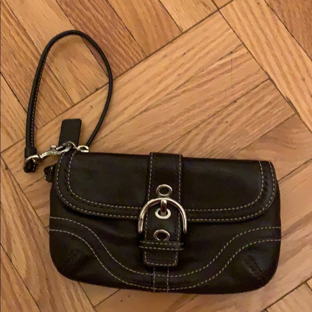 Coach Dark Brown Leather Wristlet